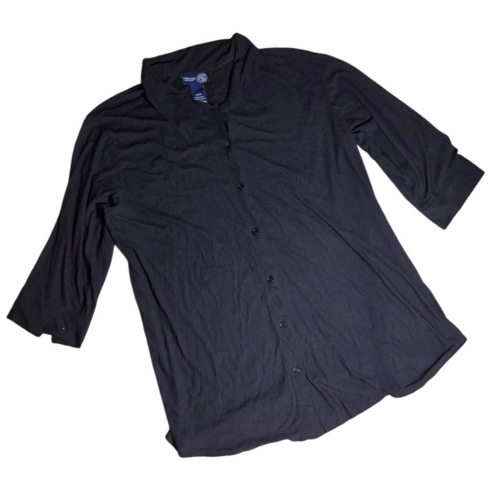$60 Venezia Jeans sheer button up long sleeve blouse 3/4 sleeve nylon PLUS 22 24